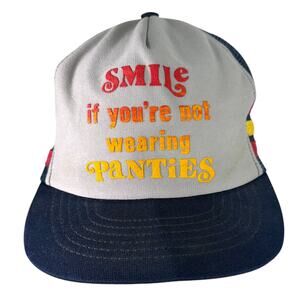 Vintage 3 Stripe Snapback Trucker Hat Smile If You're Not Wearing Panties USA